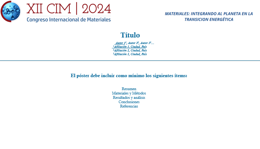 Captura de pantalla para presentación con poster del XII Congreso internacional de materiales